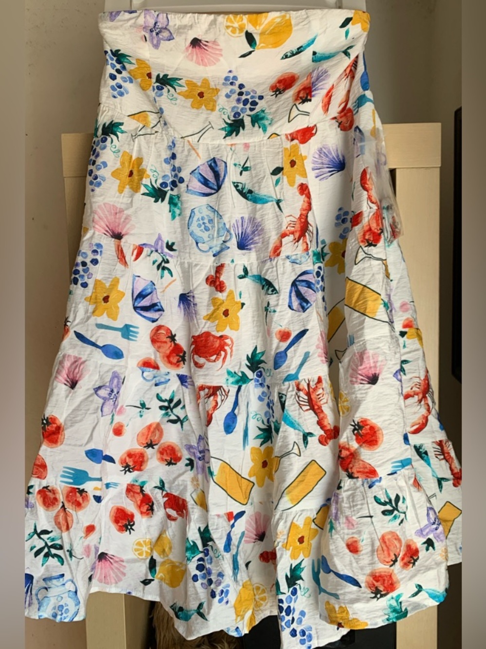White Floral & Seafood Print Mini Dress